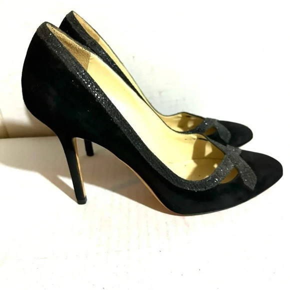 Jimmy Choo black suede criss cross sparkle pumps size 37.5 - Picture 2 of 6